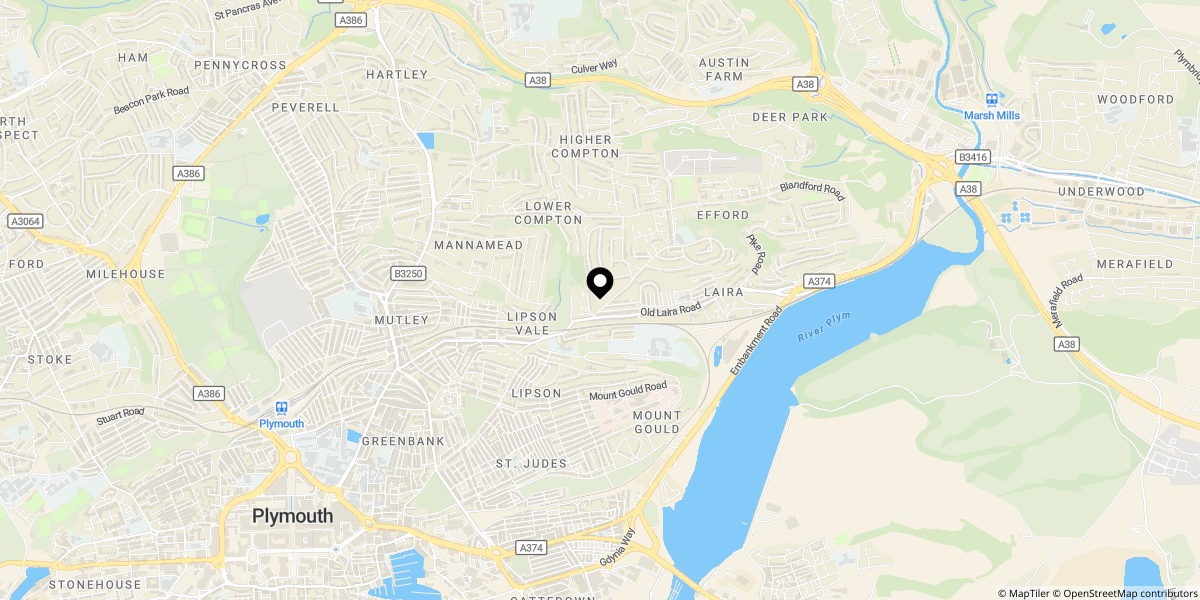 Approximate location of Efford Lane, Plymouth, PL3 6BG