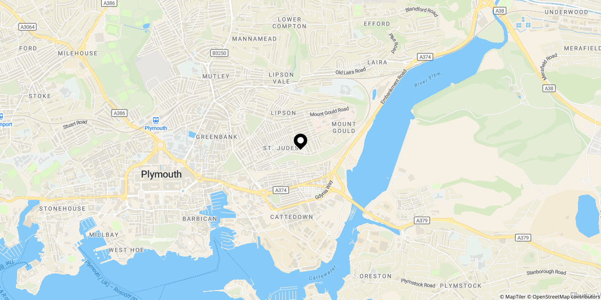 Approximate location of Junction Gardens, Plymouth, PL4 9AS